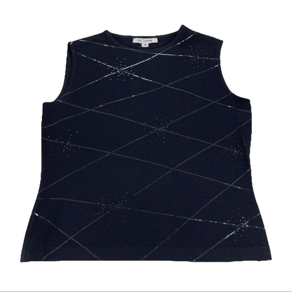 St. John Black Sequins Tank Top Knit Sparkle Evening Wear Women’s Sz M Luxury - Picture 1 of 9